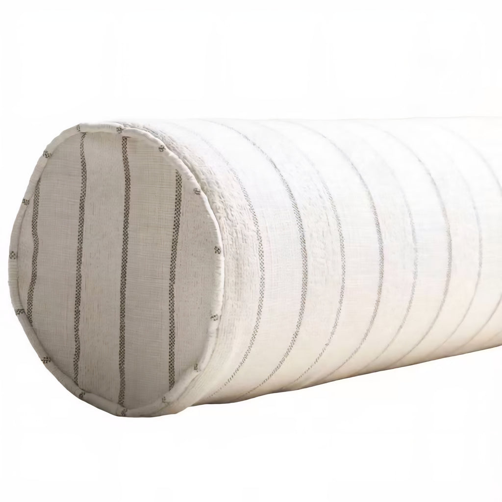 PREORER MID MAY | Isolde Linen Cotton Cushion Bolster 60cm Length - Stripe Oatmeal