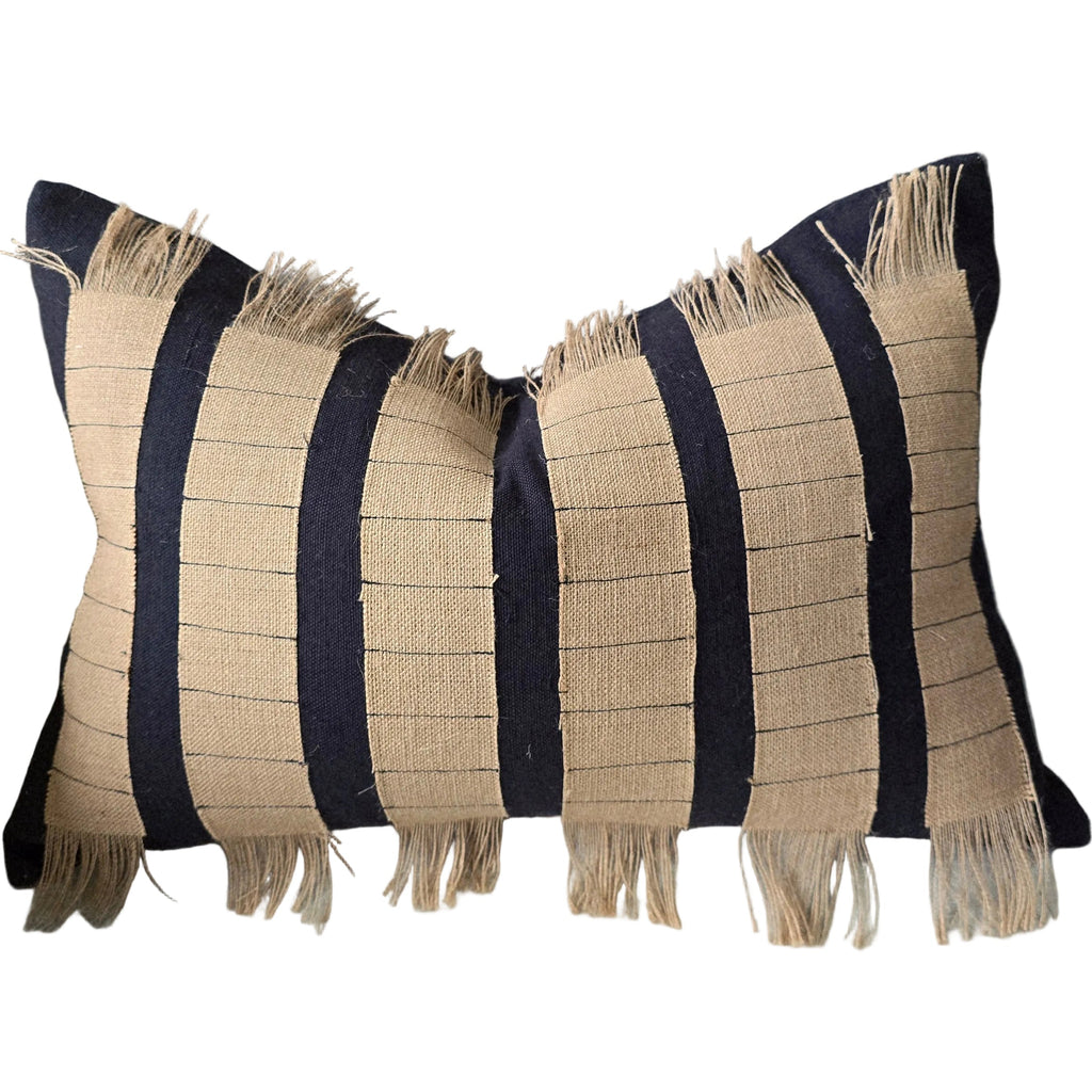 Nomad Jute Linen Rustic Cushion 40x60cm Lumbar - Jute Frayed | Black