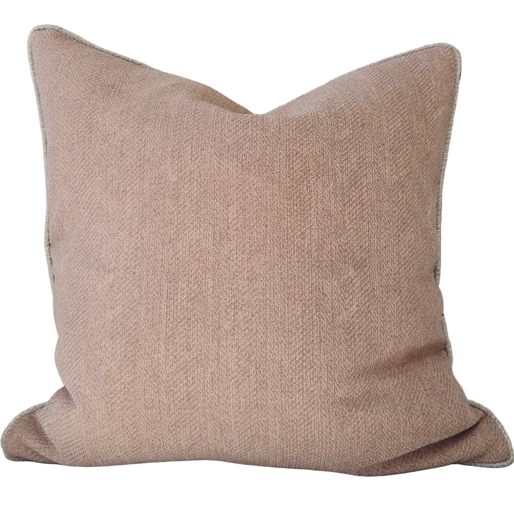 Hailey Linen Chenille Cushion 55cm Square - Dusty Pink with Natural Piping