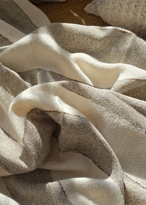 Estella Linen Blend Massive Throw Bedcover 150cm x 230cm - Natural Beige | Cool Grey
