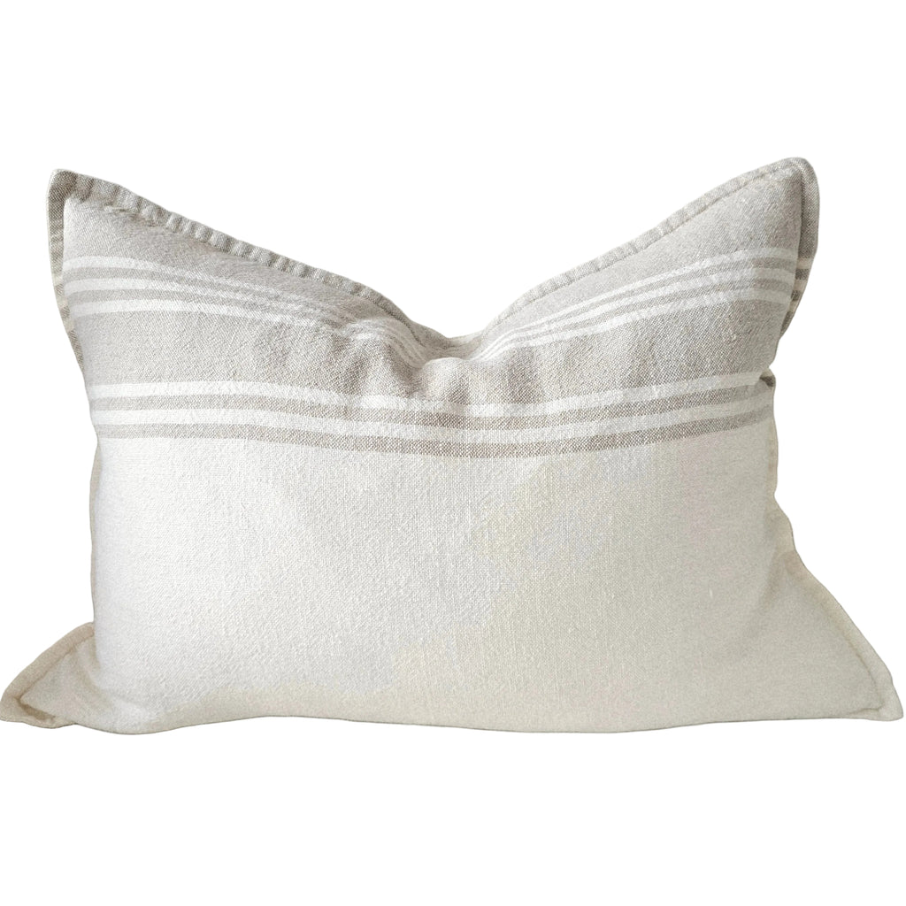 The Anchor Heavyweight Linen Cushion 40x60cm Lumbar - Cream White | Natural Beige Stripe