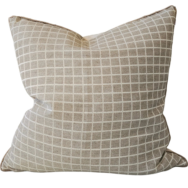 Summer Solace Cushion 55x55cm Lumbar - Earthy Taupe | Ivory Grid