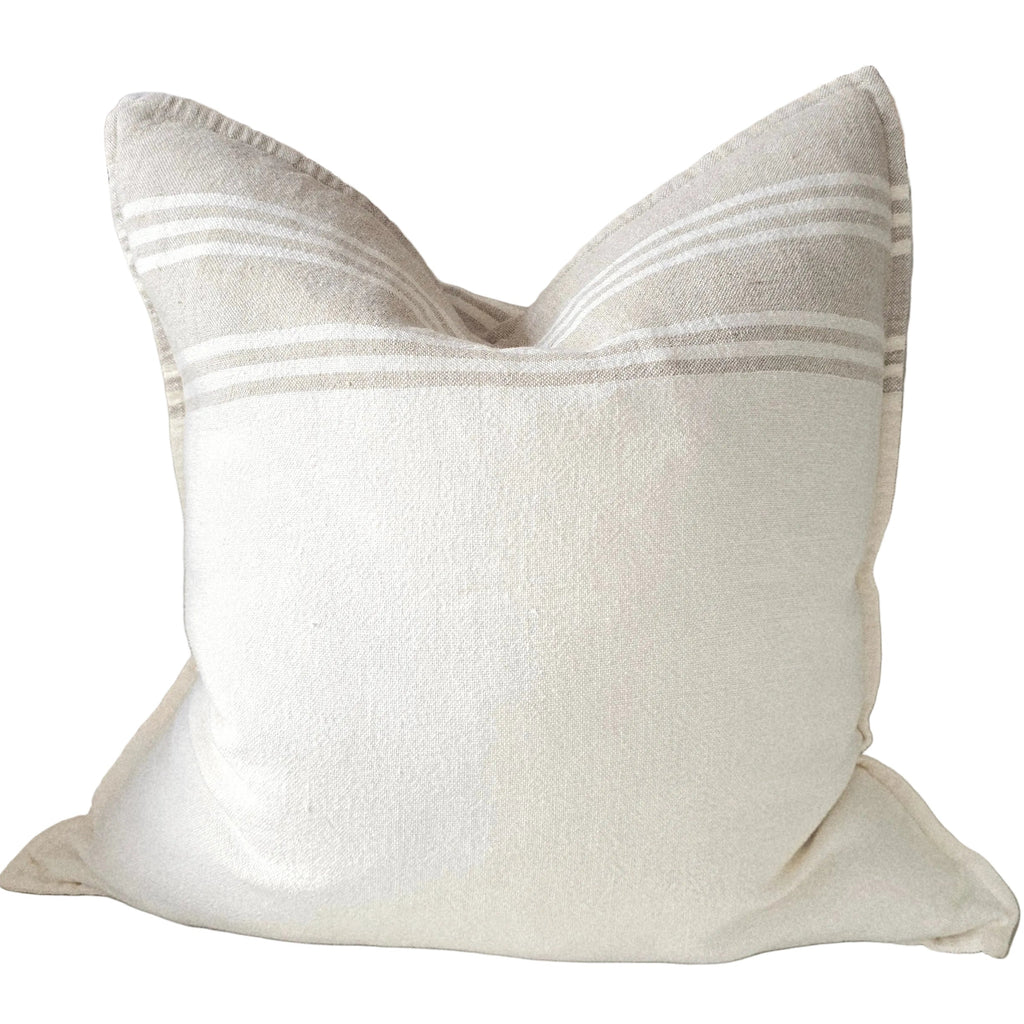 The Anchor Heavyweight Linen Cushion 55cm Square - Cream White | Natural Beige Stripe