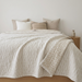 RESTOCK EARLIER OF JULY | Mosaic Jacquard Double Sided Linen Cotton Bedcover 240 x 260cm | Off White & Beige