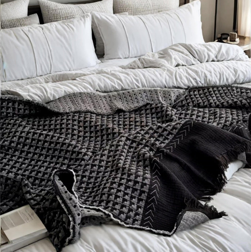 Aiyana Muslin Cotton Reversible Throw Blanket 150x200cm - Charcoal