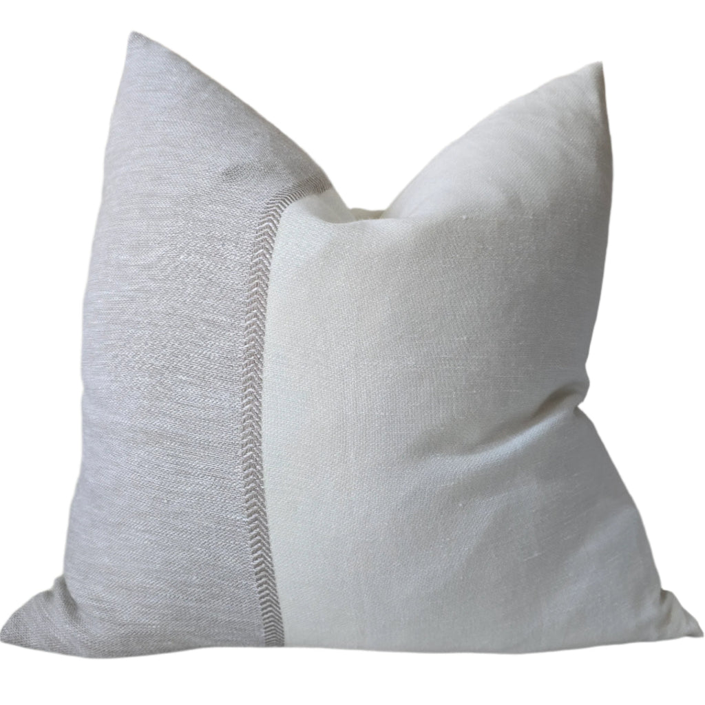 Elodie Linen Wool Cushion 55cm Square - Off White | Natural Herringbone | Natural Grey