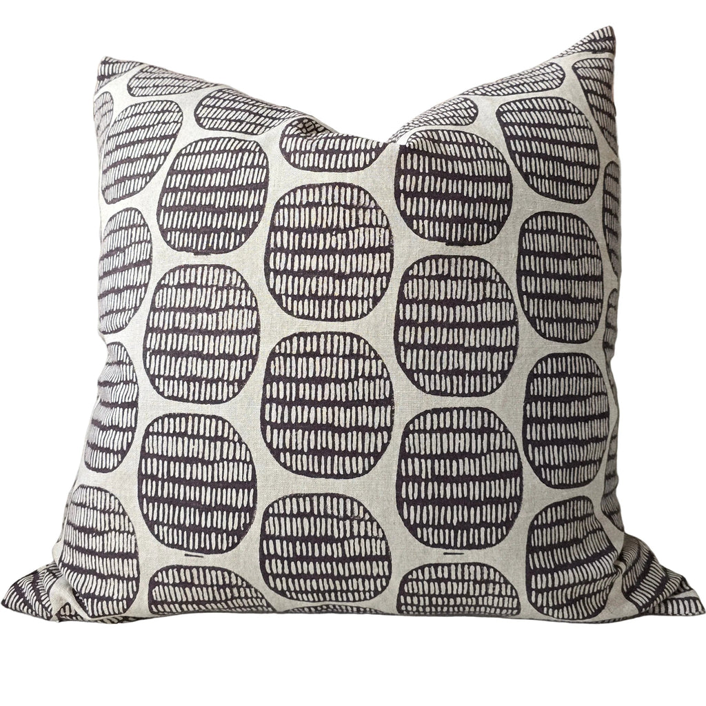 The Outback Artisan Block Printed Heavy Weight Pure French Linen Cushion 55cm Square - Coffee Bean
