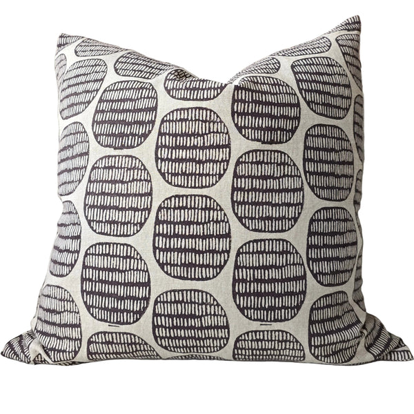 The Outback Artisan Block Printed Heavy Weight Pure French Linen Cushion 55cm Square - Coffee Bean