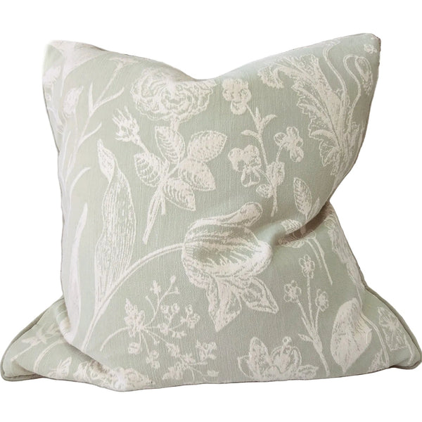 Botanical Tulips Cushion 55cm Square - Light Celadon Green