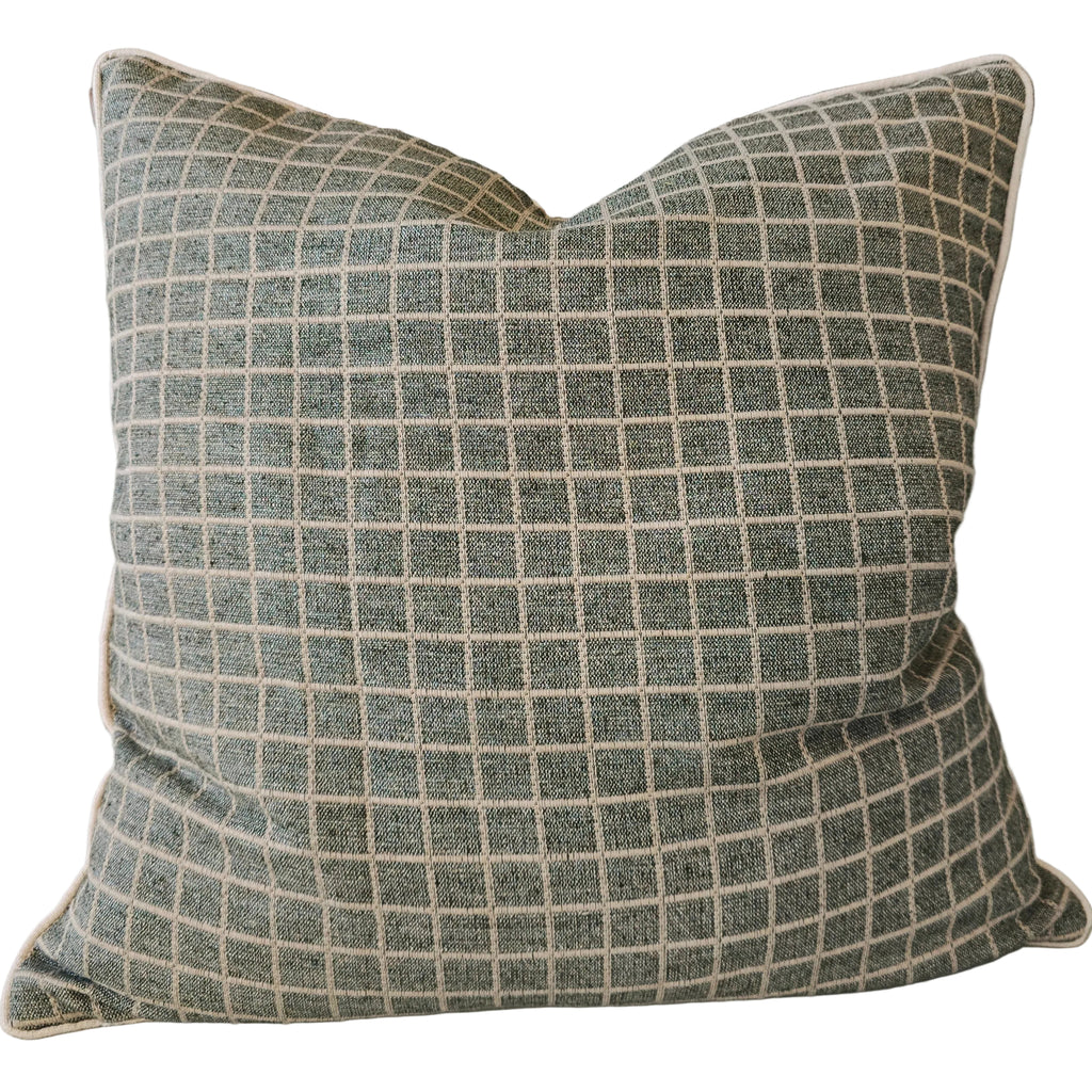 Summer Solace Cushion 55cm Square - Dark Sage | Ivory Grid