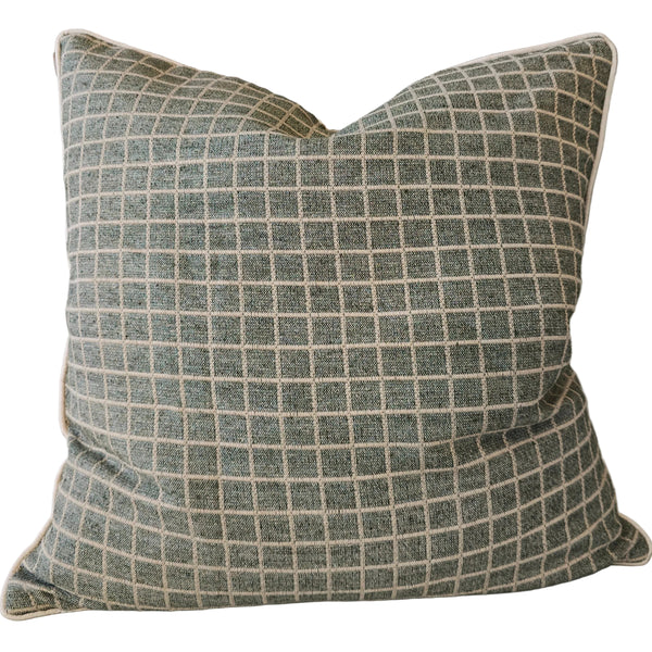 Summer Solace Cushion 55cm Square - Dark Sage | Ivory Grid