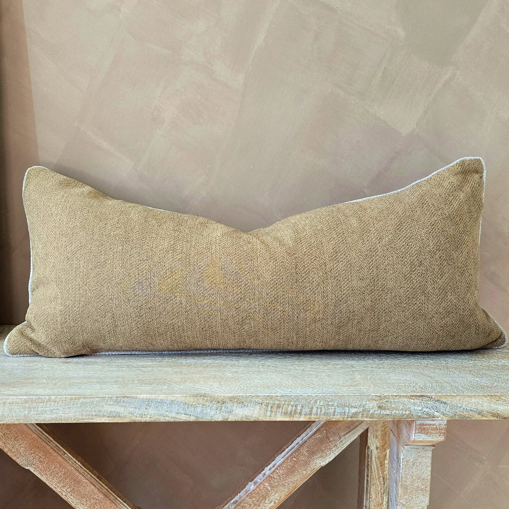 Hailey Linen Chenille Cushion 40x90cm Long Lumbar - Bosc Pear with Natural Piping