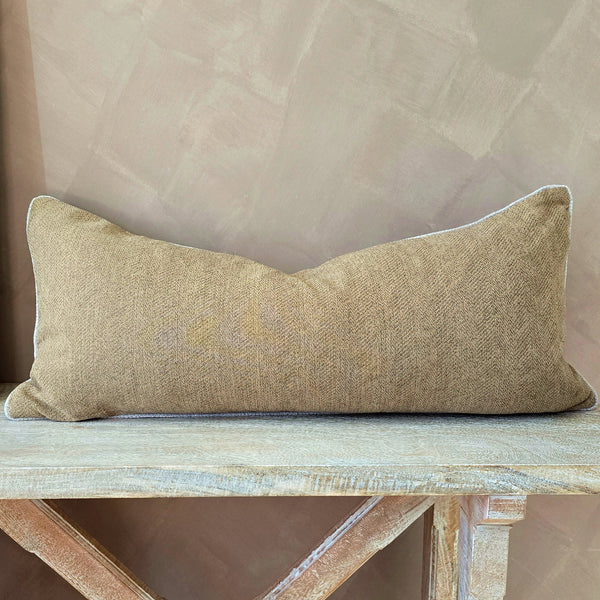 Hailey Linen Chenille Cushion 40x90cm Long Lumbar - Bosc Pear with Natural Piping