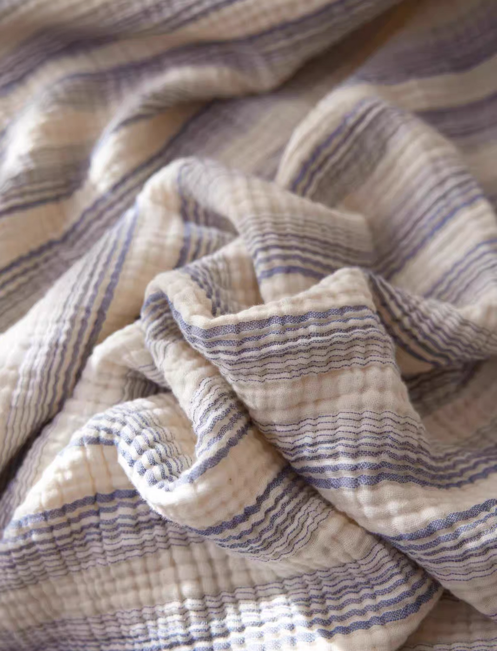 Twilight Stripe Cotton Throw 150cm x 200cm - Navy Blue | Cream White