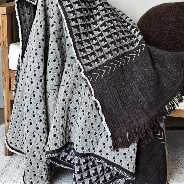 Aiyana Muslin Cotton Reversible Throw Blanket 150x200cm - Charcoal