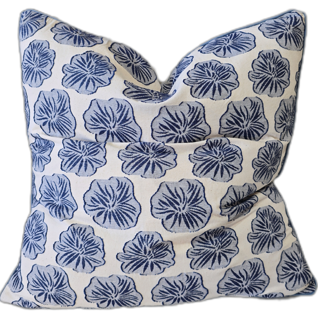 Indigo Bloom Cushion 55cm Square - Indigo Blue
