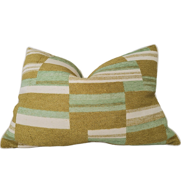 The Geo-Weave Colorblock Cushion 40x60cm Lumbar - Olive Green | Light Mint | Beige