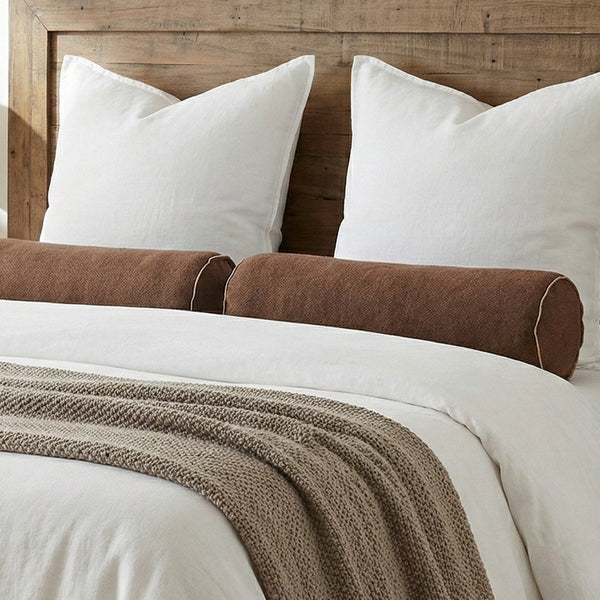 Hailey Linen Chenille Cushion Bolster 60cm Length - Terracotta with Natural Piping