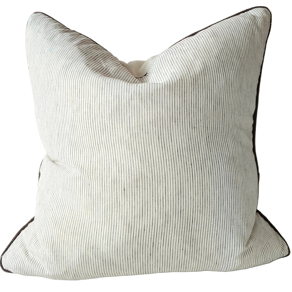 Arden Linen Cotton Cushion 55cm Square - Charcoal Pinstripes