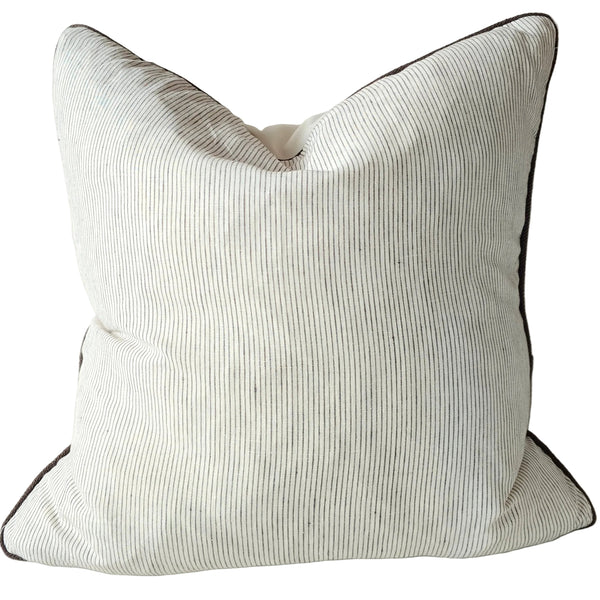 Arden Linen Cotton Cushion 55cm Square - Charcoal Pinstripes