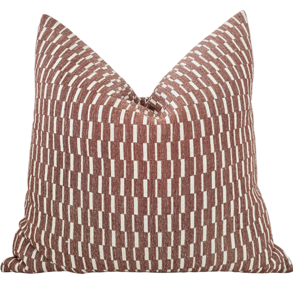 PREORDER FEB DROP | Mosaic Jacquard Linen Cotton Cushion 55cm Square - Reddish Brown | Off White