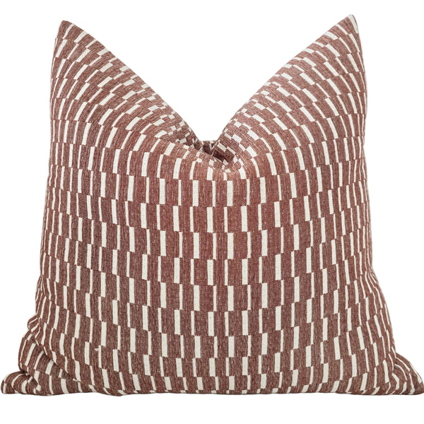 PREORDER FEB DROP | Mosaic Jacquard Linen Cotton Cushion 55cm Square - Reddish Brown | Off White