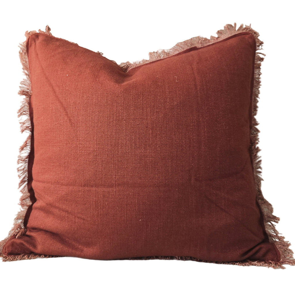 Rhea Linen Fringe Cushion 55cm Square  - Chilli Pepper