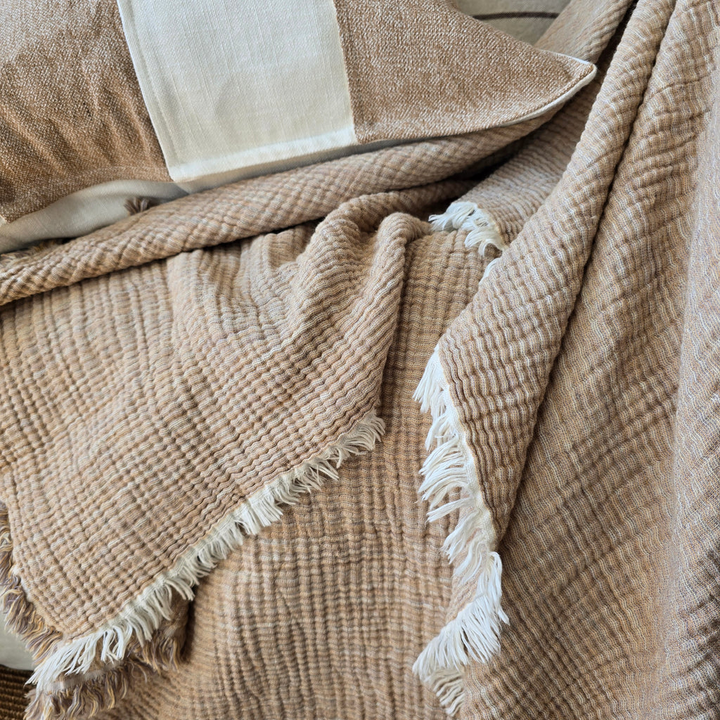 LIMITED EDTION - Eliana Muslin Cotton Texture Throw 150cm x 200cm - Warm Neutral