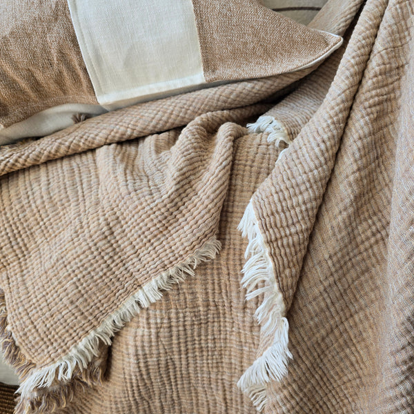 LIMITED EDTION - Eliana Muslin Cotton Texture Throw 150cm x 200cm - Warm Neutral