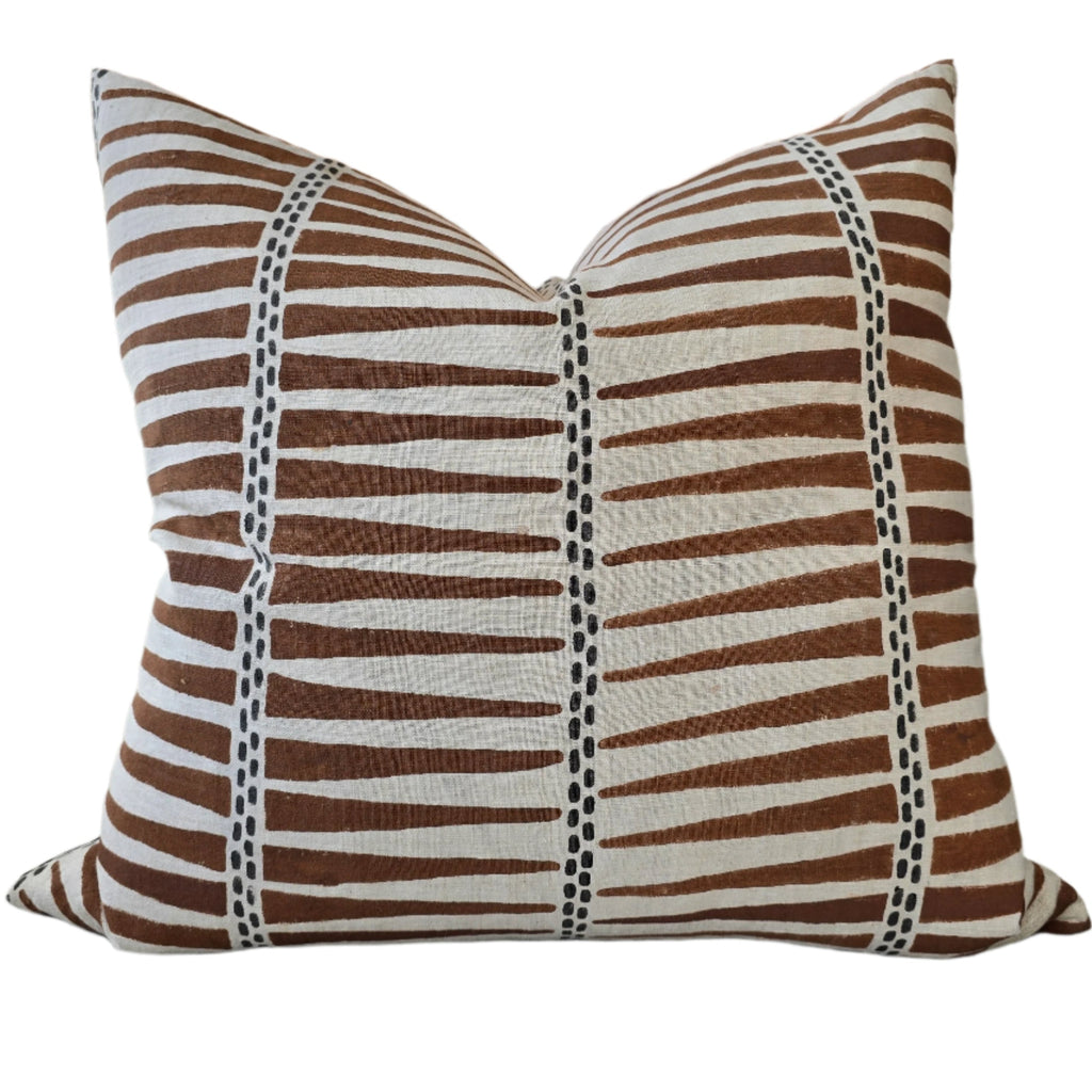Tribal Artisan Block Printed Heavy Weight Pure French Linen Cushion 55cm Square - Mocha Mousse | Dark Brown Dotted