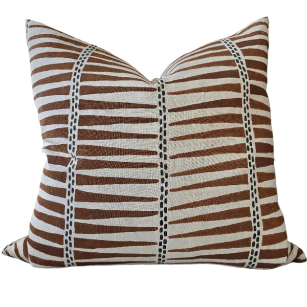 Tribal Artisan Block Printed Heavy Weight Pure French Linen Cushion 55cm Square - Mocha Mousse | Dark Brown Dotted