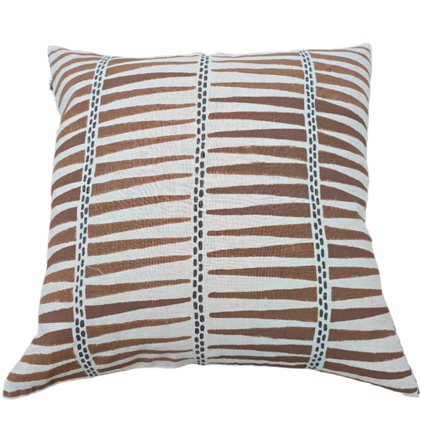 Tribal Artisan Block Printed Heavy Weight Pure French Linen Cushion 55cm Square - Mocha Mousse | Dark Brown Dotted