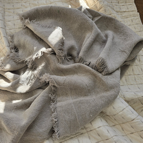 Riviera Heavy Weight Texture French Linen Fringed Edge Massive Throw Bedcover 140cm x 230cm- Natural