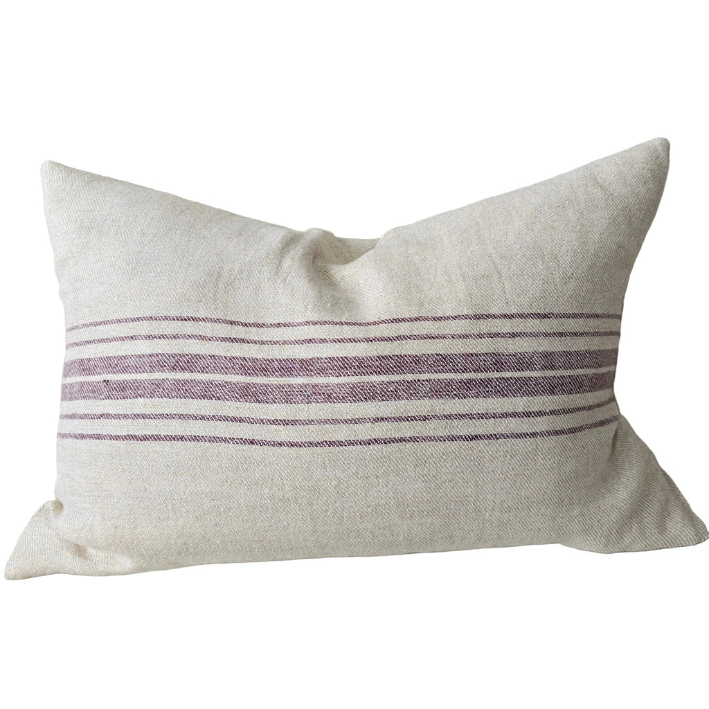 LUMERE Yarn-Dyed Linen Cushion 40x60cm Lumbar - Dusty Plum Striped