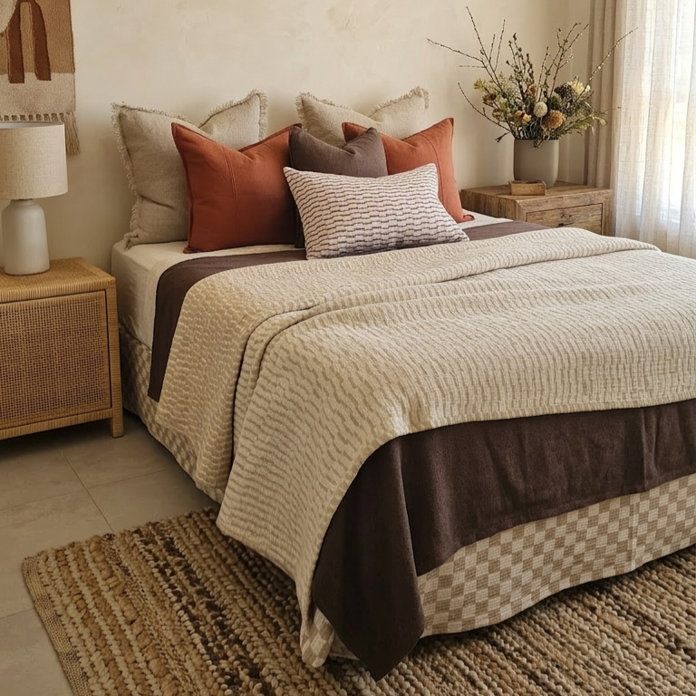 Mosaic Jacquard Double Sided Linen Cotton Massive Throw 230 x 150cm | Mocha