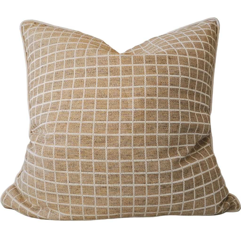 Summer Solace Cushion 55cm Square - Golden Tan | Ivory Grid