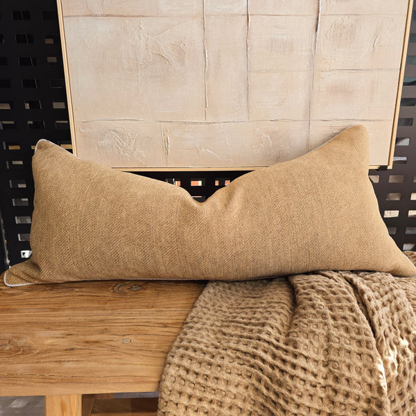 RESTOCK AUGUST - Hailey Linen Chenille Cushion 40x90cm Long Lumbar - Bosc Pear with Natural Piping