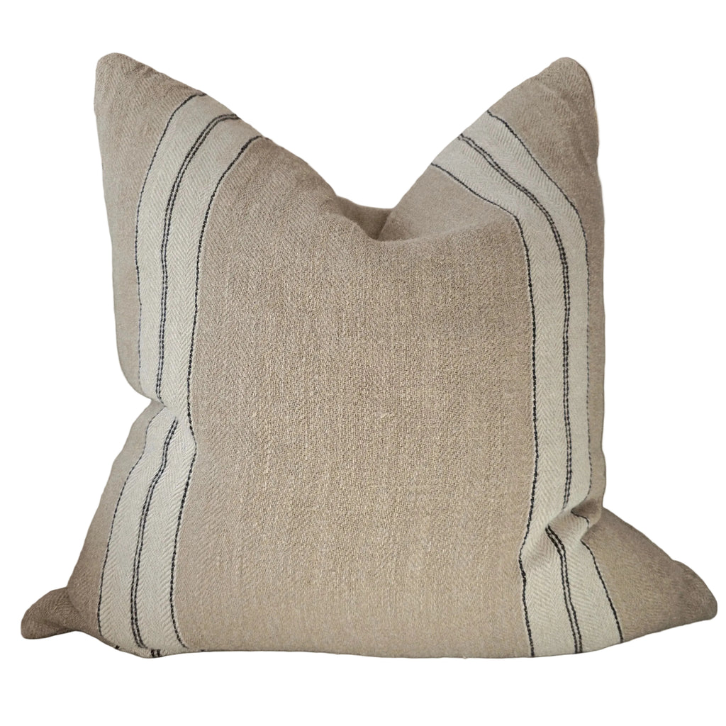 The Anchor Heavyweight Linen Cushion 55cm Square - Natural | Dark Charcoal Stripe