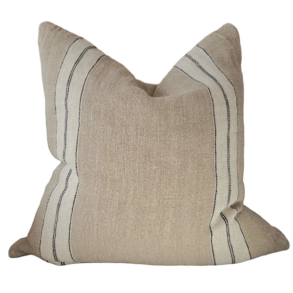 The Anchor Heavyweight Linen Cushion 55cm Square - Natural | Dark Charcoal Stripe