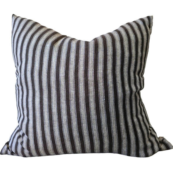 Midnight Linen Cushion 55cm Square - Dark Chocolate Brown Pinstripe
