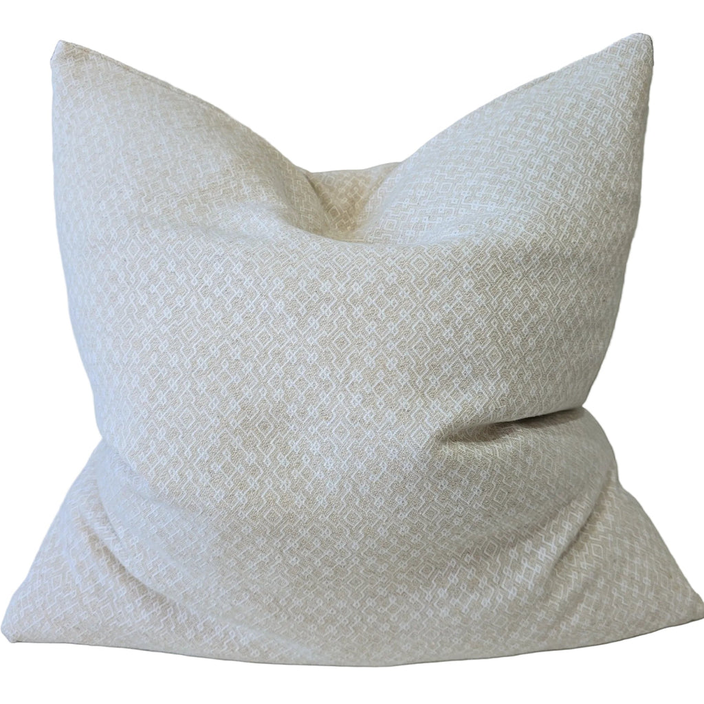 Geometric Diamond Jacquard Linen Cotton Cushion 55cm Square - Off White | Oatmeal