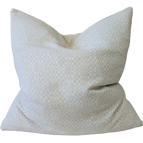 Geometric Diamond Jacquard Linen Cotton Cushion 55cm Square - Off White | Oatmeal