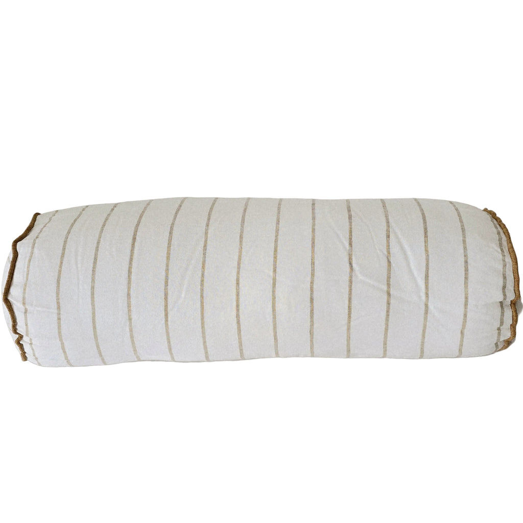 Arden Linen Cushion Bolster 60cm Length - Khaki Wide Stripe