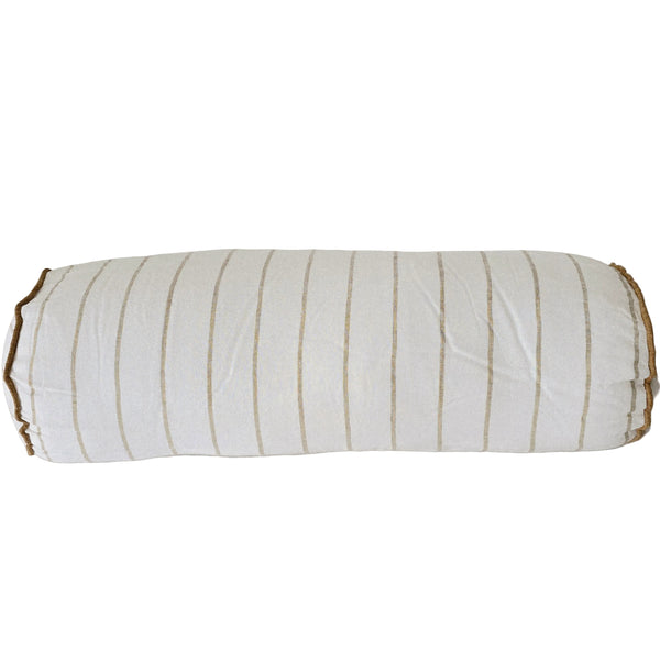 Arden Linen Cushion Bolster 60cm Length - Khaki Wide Stripe