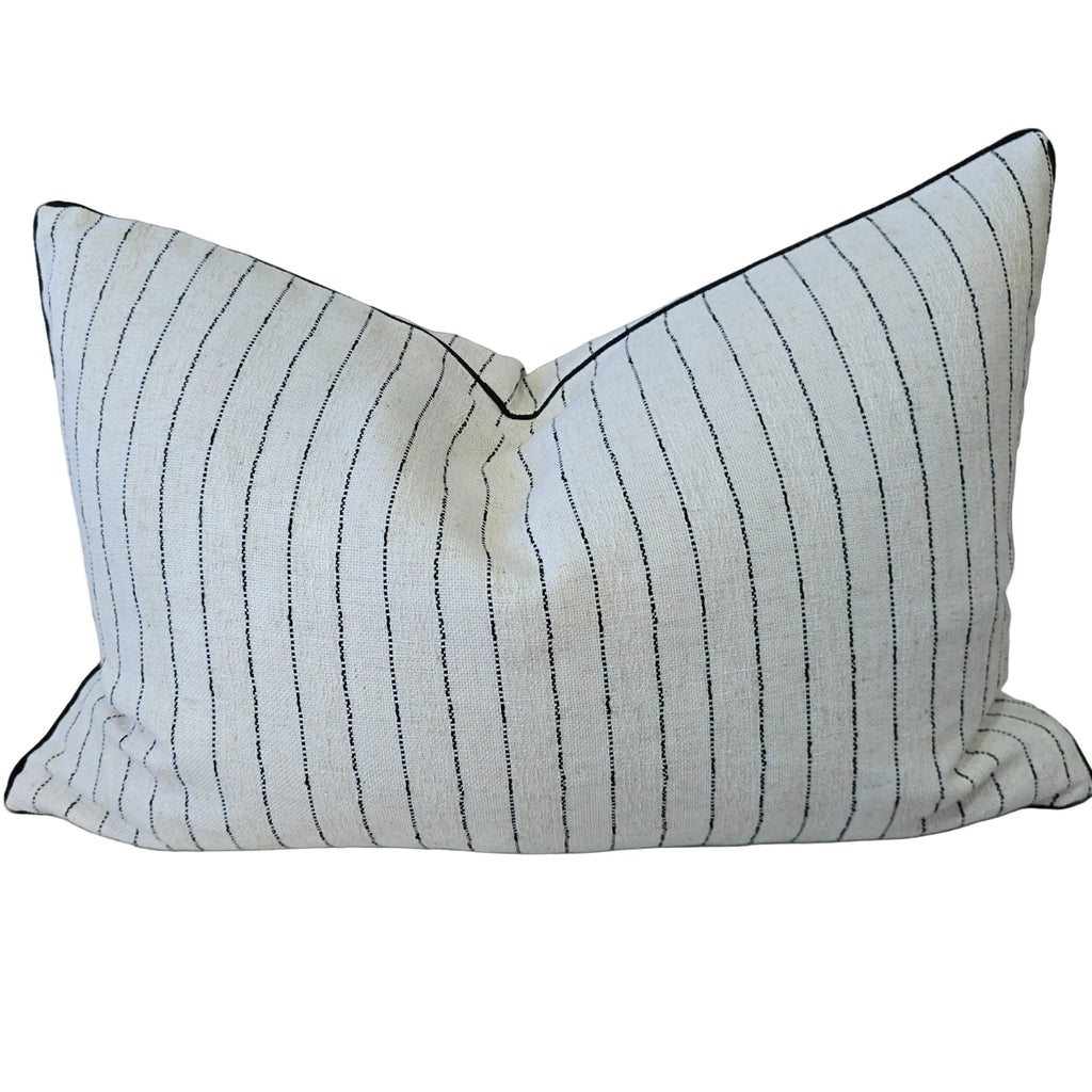 Callie Linen Blend Cushion 40x60cm Lumbar - Dark Charcoal Stripe