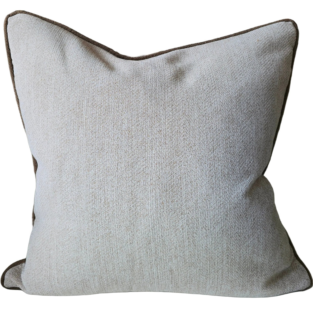 Hailey Linen Chenille Cushion 55cm Square - Natural with Camel Brown Piping