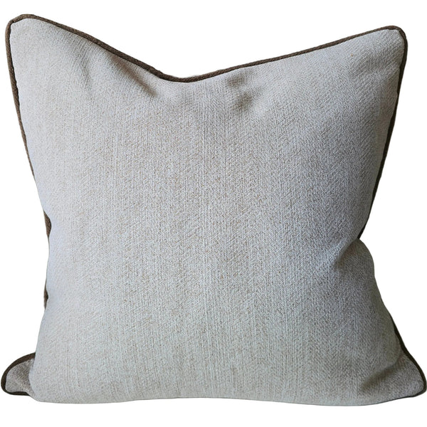 Hailey Linen Chenille Cushion 55cm Square - Natural with Camel Brown Piping