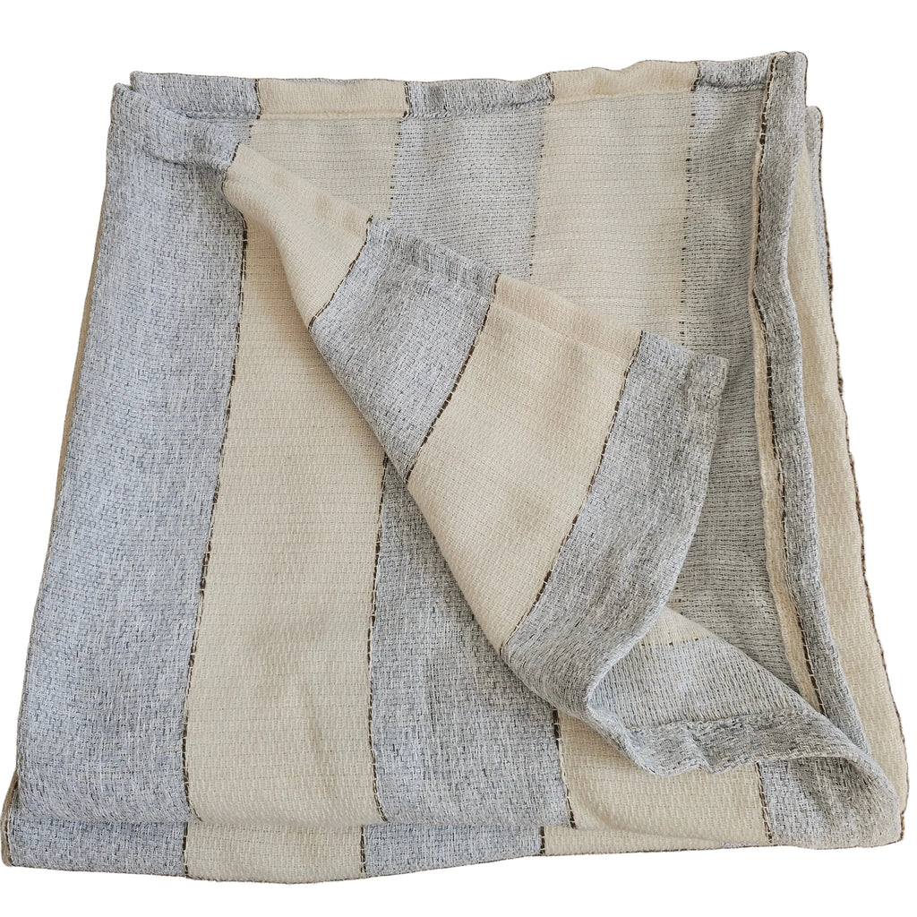 Estella Linen Blend Massive Throw Bedcover 150cm x 230cm - Natural Beige | Pastel Blue)