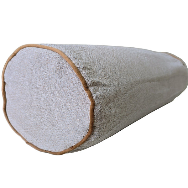 LAST ONE - Hailey Linen Chenille Cushion Bolster 60cm Length - Natural with Bosc Pear Piping