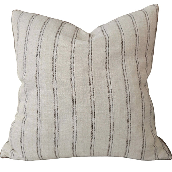 Esme Pinstripe Cushion 55cm Square - Oatmeal | Dark Brown